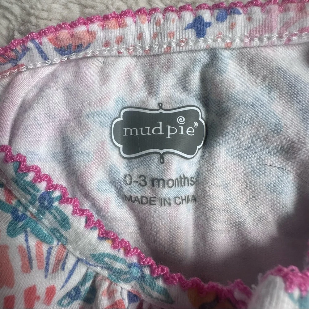 Mud Pie | Baby Girl Floral Convertible Romper Nightgown Pink | Size 0-3 Months